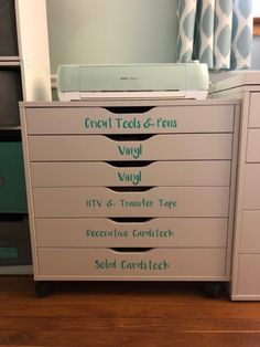 the drawers are labeled with different types of tools