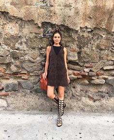 Look for Less: Olivia Culpo's Instagram Free People Chocolate Retro Love Suede Dress, Stuart Weitzman Gladiator Sandals, and Mansur Gavriel Cammello Large Bucket Bag - Fashion Bomb Daily Style Magazine: Celebrity Fashion, Fashion News, What To Wear, Runway Show Reviews Olivia Culpo Style, Suede Mini Dress, Retro Love, Best Casual Outfits, Olivia Culpo, Miss Usa, Suede Dress, Instagram Analytics