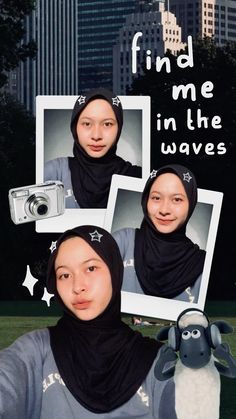 a woman in hijab holding up two pictures with the same image on it