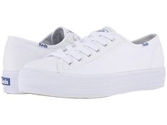 Keds Triple Kick Canvas - Women's Lace up casual Shoes : White : Get a little boost of height and style in the Keds Triple Kick Canvas. Durable canvas uppers with a round toe. Six-eyelet lace-up closure with cotton laces. Breathable cotton twill linings. Features a cushioned Ortholite insole for added comfort. Care instructions: spot wash, air dry only. Synthetic platform midsole. Durable rubber outsole. Imported. Measurements: Weight: 12 oz Product measurements were taken using size 8.5, width Keds Triple Up, Keds Triple Kick, Best White Sneakers, Sneakers Fashion Outfits, White Sneakers Women