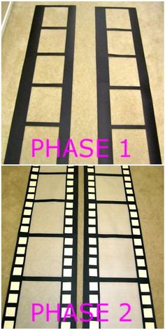 the steps to make a film strip out of paper and glue it on top of each other