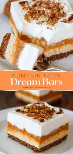 no - bake pumpkin dream bars on a white plate