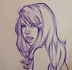 a drawing of a woman with long hair