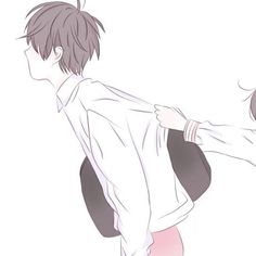 an anime character with his back turned to the camera, wearing a white shirt and pink shorts