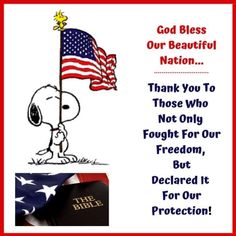 a memorial card with a snoopy holding an american flag and the words thank you to those who not only fought for our freedom