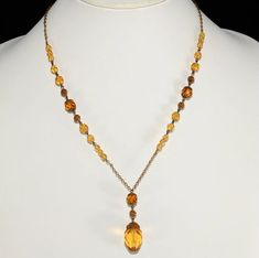 1930s Vintage Czech Y Necklace Faceted Amber Glass Filigree Beads | Chairish 1930s Accessories, Fairy Oc, Seasonal Palette, 1920s Necklace, 1920s Jewelry, Czech Glass Necklace, Downton Abbey Fashion, Y Necklace, Hippie Necklace