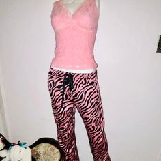 Xs Tiger Print Pink Satin Drawstring Sleep Pants Lace Tank Sz Small Nwt Panty Sexy Illusions By Victoria's Secret No-Show Cheeky Panty Size Xs Or Small Nwt Heart Design Pink Lace Slip Size Small Victoria Secret Pajamas, Sleep Pants, Lace Slip, Print Pink, Tiger Print, Lace Tank, Pink Satin, Pink Lace, Pink Print