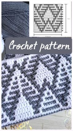 the crochet pattern is shown in grey and white