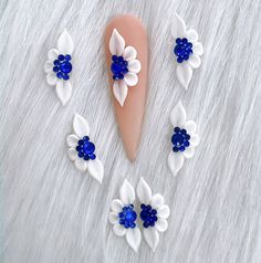 Set 8pcs  Handmade 3D Nail Flowers - Acrylic Nail Flowers - 3D Flower Nails art Acrylic Nail Flowers, 3d Nail Flowers Acrylics, Blue Gold Nails, Nail Flowers, Gold Acrylic Nails, Nails Flower, 3d Flower Nails, Flowers Acrylic, Flowers 3d