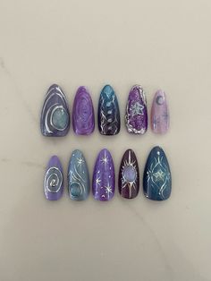 Arcane Themed Nails, Final Fantasy Nails, Acotar Nails Designs, Arcane Inspired Nails, Wizard Nails, Arcane Nails Design, Nail Recommendations, Lord Of The Rings Nails, Book Inspired Nails