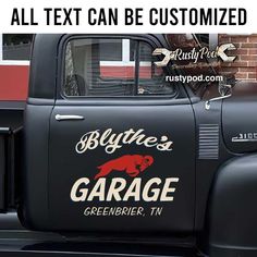 an old black truck with the words, all text can be customizedized on it