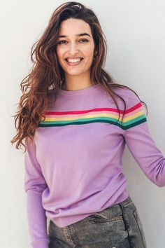 Sugarhill Brighton - Rita Jumper in Lilac, Rainbow Split Rainbow Band, Jumper Designs, Striped Knit Dress, Split Design, Oversized Cardigan, Pastel Rainbow, Clothes Collection, Striped Knit