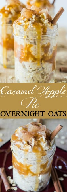 caramel apple overnight oats in a mason jar