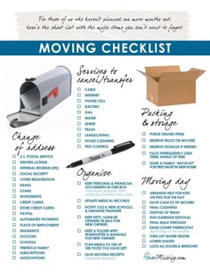 a moving checklist with the words moving and things to do in front of it