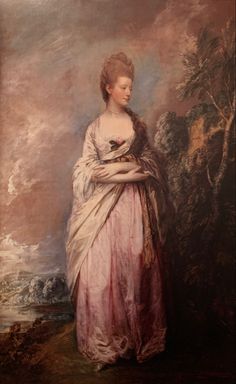 a painting of a woman in a pink dress