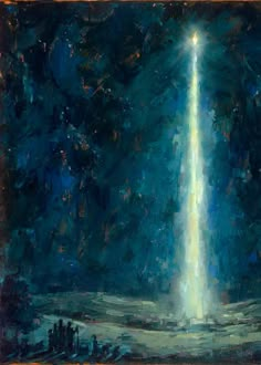 an oil painting of a light shining in the sky