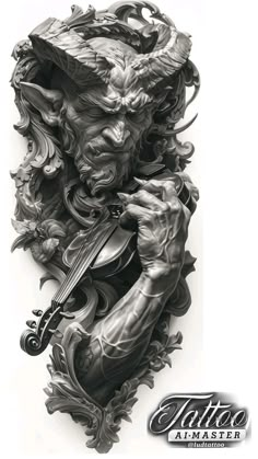 an artistic tattoo design with a violin