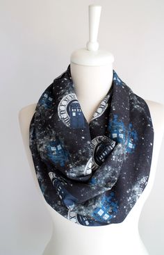 "Dr Who Tardis Scarf Infinity Scarf Black Scarf Scarf Geek Gift For Her Wife Fashion Accessories Fall Fashion It's a great way to casually & easily accessorize an outfit. This scarf could be worn around the neck in one long circle or wrapped twice. White Scarf link is; https://www.etsy.com/listing/483012378 ● Sewn in a Double Layer with no open seams or raw edges. ● Measurements; ● Length: approx. 85 cm / 33\" (66\" in circumference) ● Width: approx. 30 cm / 12\" (24\" in circumference) ● Ma Doctor Who Scarf, Science Clothes, Doctor Who Gifts, Galaxy Hoodie, Dr Who Tardis, Wife Fashion, Doctor Who Tardis, Scarf Infinity, White Scarf