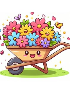 a wheelbarrow filled with lots of flowers