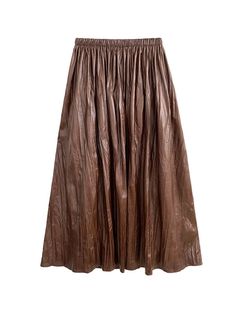 Fabric: PU LeatherSize Fit: This garment fits true to size.Length: Size 5XL measures 33.15"from waist to hem.Waist:Fitted - elastic waist allows stretch Hip: Loosely Fitted. room for hips.Hand Wash Cold. Brown Flowy Pleated Skirt, High Waist Relaxed Brown Skirt, Chic Brown Pleated Skirt, Chic Brown Skirt For Spring, Summer Pleated Brown Skirt, Chic Brown Flared Skirt, Brown Pleated Long Skirt, Long Pleated Brown Skirt, Chic Brown Midi Skirt