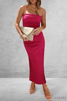 Lasaky - Off-shoulder Tight-fitting Bodycon Dress with Side Slit Terry Cloth Dress, Cake Dress, Embroidered Robes, Dress Collar, Elegant Maxi Dress, Dress Cake, Silk Slip Dress, Halterneck Dress, Types Of Skirts