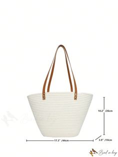 BirdinBag - Stylish Straw Handbag: Womens Summer Beach Tote with One-Shoulder Design Casual Summer Bucket Bag With Single Shoulder Strap, Large Capacity White Shoulder Bag For Spring, Large Capacity White Beach Bag For Spring, Trendy Large Capacity White Beach Bag, Trendy White Large Capacity Beach Bag, Spring White Beach Bag With Large Capacity, White Rectangular Straw Bag Casual, Summer Canvas Bucket Bag For Daily Use, White Rectangular Hobo Bag With Leather Handles