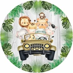 a car with animals driving through the jungle