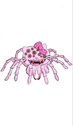 a drawing of a spider with a pink bow on it's head and eyes