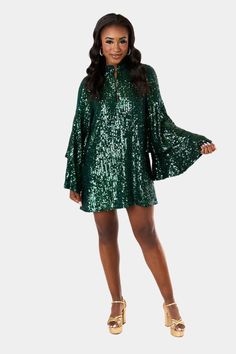 BuddyLove Gayle Long Sleeve Mini Dress - Jade Sequined Dresses, Green Sequin Dress, Fiesta Dress, Balloon Sleeve Dress, Long Sleeve Sequin, Green Sequins, Sequin Mini, Long Sleeve Maxi, Long Sleeve Mini