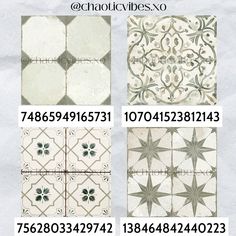 four different types of tiles with numbers and symbols on them, all in various colors