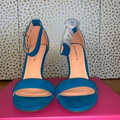 Brand New Never Worn, With Original Box! These Turquoise Heels Are The Perfect Statement Piece. The Ankle Strap Closure Has Gold Hardware And More Adjustment Holes Could Easily Be Added If Needed! Chic Turquoise High Heels, Turquoise Heels, Multicolor Synthetic Heels With 4-inch Heel, Gold Hardware, Original Box, Statement Pieces, Ankle Strap, Shoes Women Heels, Shoes Heels