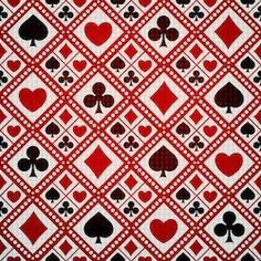 playing cards in red and black colors with hearts, spades and clubs on them