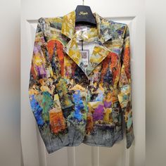 Beautiful Size Small Simply Art By Dolcezza. Art Done By Josep Costa Vila Thanks For Looking! Designer Multicolor Long Sleeve Blazer, Artistic Multicolor Long Sleeve Outerwear, Artistic Fitted Long Sleeve Outerwear, Canvas Clothing, Upcycled Jackets, Wearable Art Clothing, Painted Jacket, Awesome Outfits, Clothes Diy