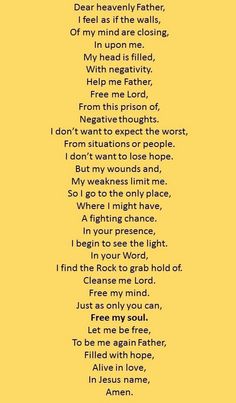 a poem written in black ink on yellow paper with the words dear heavenly father