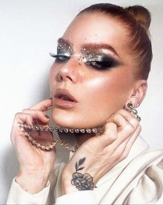 Disco Makeup, Silver Makeup, Rhinestone Makeup, High Fashion Makeup, Linda Hallberg, Graphic Makeup, Work Makeup, Stunning Makeup, Stage Makeup