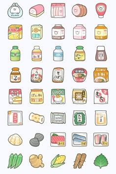 an image of food and drinks icons on a white background with the words hello kitty written in