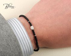 Beaded Bracelet For Men, Groomsmen Gifts Unique, Jewelry Logo, Small Beads, White Gold Bracelet, Groomsmen Gift, Mens Beaded Bracelets, Onyx Bead, Bracelet For Men