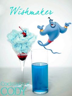 an image of a cocktail with blue liquid in it and the caption wishmaker