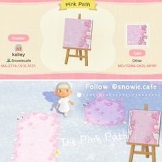 Acnh Cute Design Codes, Acnh Cute Path, Acnh Pink Path Codes, Kawaii Acnh Design, Kawaii Animal Crossing Codes, Pink Path Code Acnh, Pastel Paths Acnh, Acnh Paths Designs Pink, Pink Path Animal Crossing