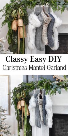 classy christmas Diy Christmas Mantel Garland, Farmhouse Christmas Garland, Fireplace Christmas, Simple Farmhouse, Christmas Mantel, Christmas Mantels