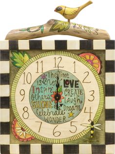 Square Wall Clock –  Keep time with this bright and inspirational clock Cupcake Coloring Pages, Clock Painting, Whimsical Furniture, Furniture Painting Techniques, Plant Book, Cool Clocks, Pottery Handbuilding, Des Moines Iowa, Square Wall Clock