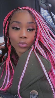 Burgundy And Pink Box Braids, Pink Box Braids, Colorful Braids, Burgundy Box Braids, Red Box Braids, Black Box Braids, Pink And Burgundy, Braiding Styles