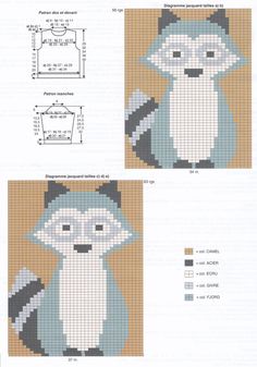 two cross stitch pictures of a racoon