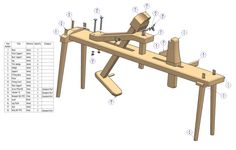 an assembly diagram showing how to make a bench with the legs and arms extended out