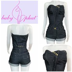 Vintage Baby Phat Denim Jean Romper Size: 7 Nwt Rare Gorgeous Denim Short Romper. Very Stretchy And Comfortable Show Stopper Very Flattering 2 Back Pockets 2 Front Pockets Side Zipper Closure Decorative 3 Button Front Please Note! Item(S) Will Be Tested/Checked Again Prior To Shipment And Be Video Recorded For Insurance Of Both The Seller And Buyer. Disclaimer: Product Color And Quality As Seen On A Monitor May Vary Slightly Compared To Actual Items Due To Photography Lighting Conditions And Ind Phat Pants, Denim Short Romper, Tube Top Jumpsuit, Jean Romper, Short Romper, High Fashion Outfits, Baby Phat, Photography Lighting, Denim Short