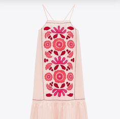 "Zara limited edition embroidered spaghetti strap dress. Criss cross back. Maxi A-line dress. Colours: Pink, Coral, Orange, Deep Red Material: 100% Indian Polyester  Size: XS (small fit) Bust:    19\"/48cm(pit-pit) Length:43\"/109cm(shoulder-hem)" Cat Eye Stencil, Low Crop Top, Zara Limited Edition, Maxi Robes, Spaghetti Strap Dress, Coral Orange, Pink Coral, Strap Dress, Spaghetti Strap Dresses