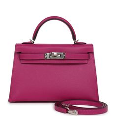 This Kelly, in the Sellier style, is a verso in Rose Pourpre epsom leather with palladium hardware, has tonal stitching, two straps with front toggle closure, single rolled handle and removable shoulder strap.The interior is lined with Gris Perle lambskin leather and has one open pocket on the back wall.Collection: BOrigin: FranceCondition: New and never worn (plastic on hardware)Accompanied by: Hermes box, Hermes dustbag, shoulder strap, shoulder strap dustbag, felt, carebookMeasurements: 7.5" width x 5" height x 2.25" depth; 2.5" handle drop (18" shoulder strap drop) Hermes Clutch, Monogram Neverfull, Vintage Louis Vuitton