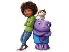 a cartoon character hugging a stuffed animal with a cat on top of her head in the background