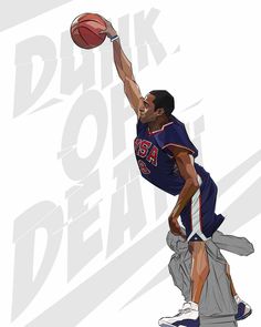 a drawing of a basketball player dunking the ball