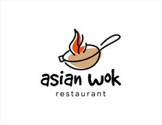 Asian wok logo template | Premium Vector #Freepik #vector #logo Wok Logo Design, Kimchi Packaging, Asian Restaurant Logo, Fast Food Logo Design, Chinese Restaurant Logo, Noodle Wok, Fast Food Logo, Coffee Shop Bakery, Mom Logo